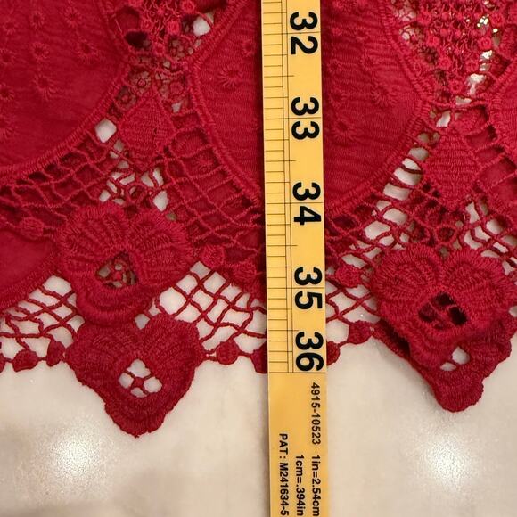 Sundance Boho Embroidered Cotton Mini Dress Burgundy V-Neck Medium Cottage Folk - Picture 10 of 11